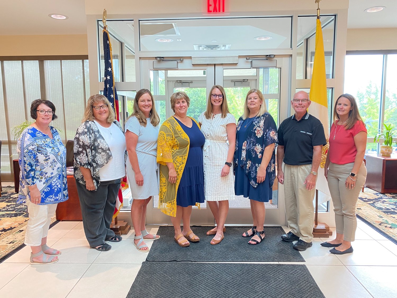 Lisa Grellner, principal of St. George School in Linn and St. Mary School in Frankenstein; Leigh Ann Grant, principal of Immaculate Conception School in Macon; Nancy Shively, principal of Holy Rosary School in Monroe City; Lucinda Varner, principal of Our Lady of the Snows School in Mary’s Home; Amy Scherbaum, principal of St. George School in Hermann; Nancy Manning, principal of Sacred Heart School in Sedalia; Dick Davis, principal of Fr. McCartan Memorial School in Marceline; and Abby Martin, principal of Ss. Peter and Paul School in Boonville. 
